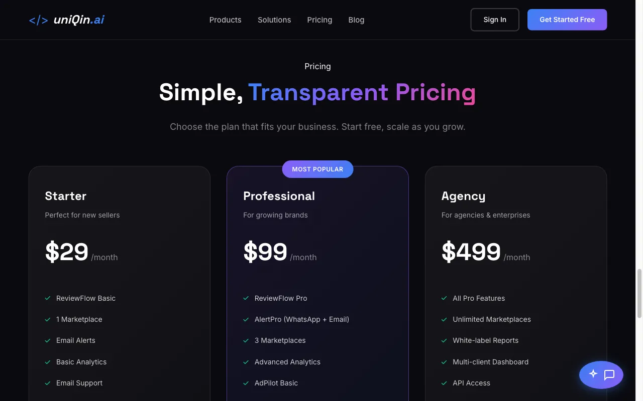 uniqin.ai — pricing page