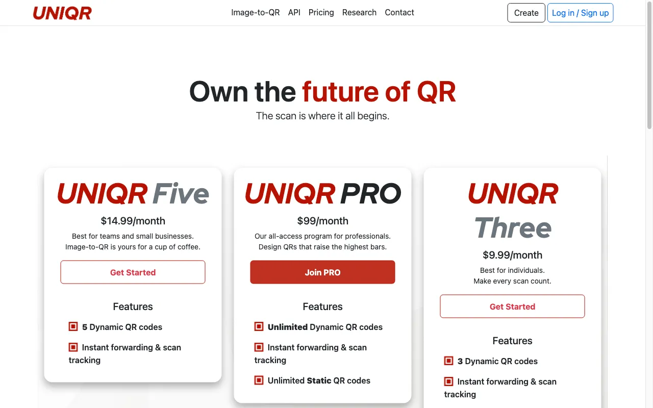 UNIQR — pricing page