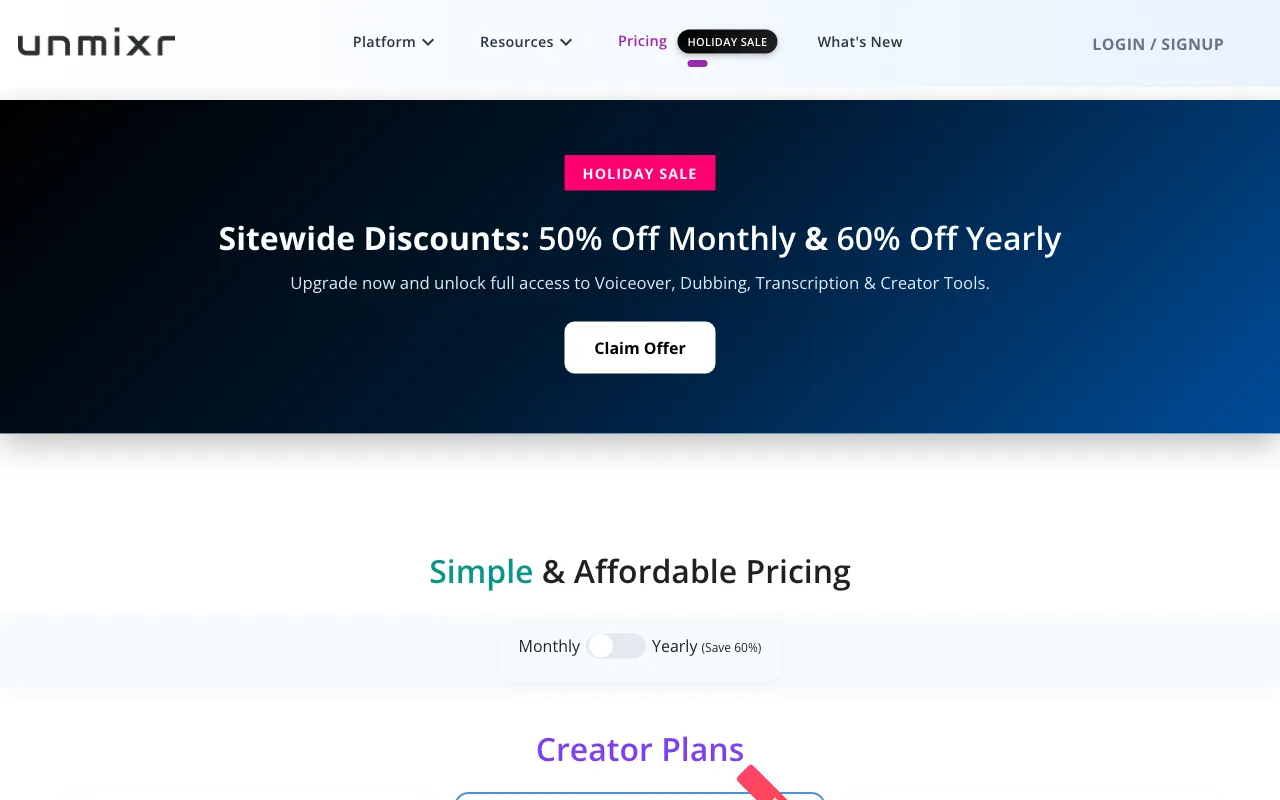 Unmixr AI — pricing page