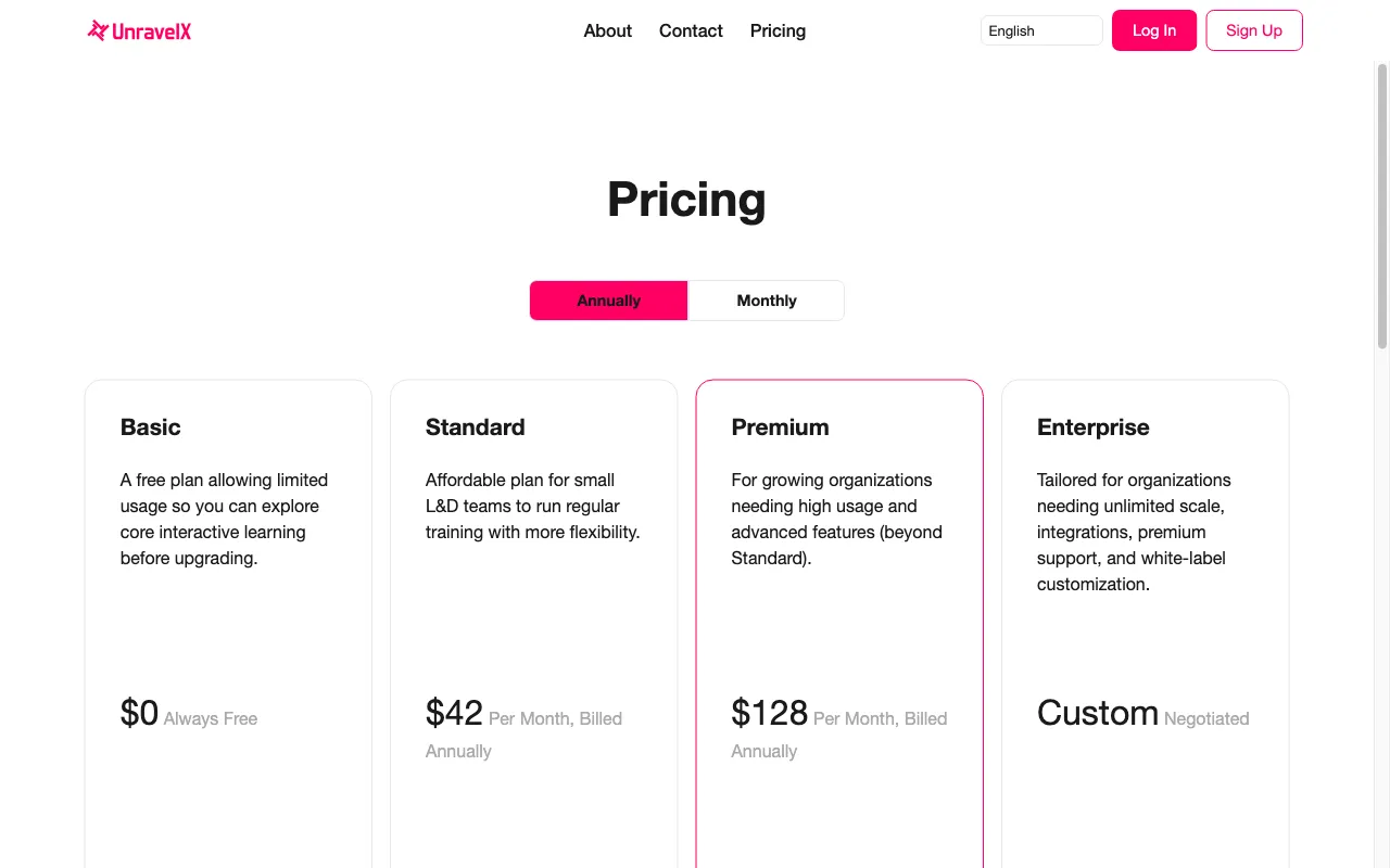 UnravelX — pricing page