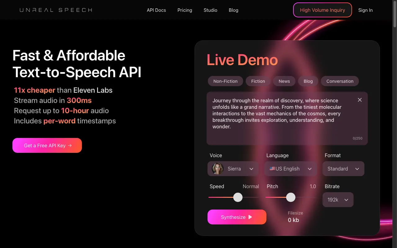 Unreal Speech — preview screenshot