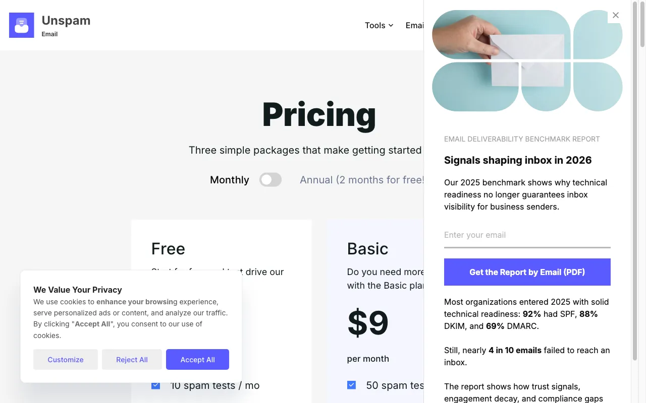 Unspam AI — pricing page