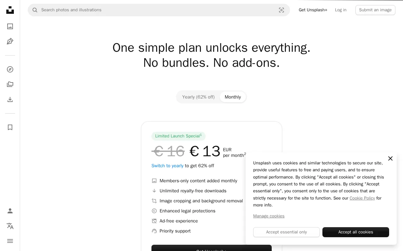 Unsplash — pricing page