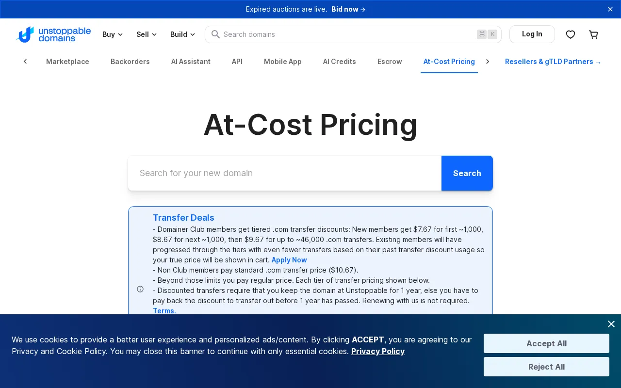 Unstoppable Domains — pricing page