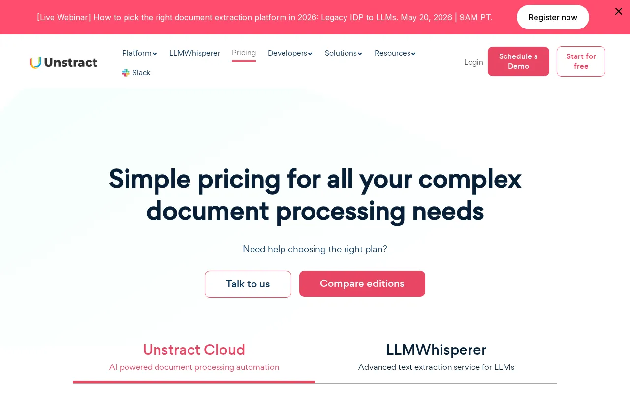 Unstract — pricing page