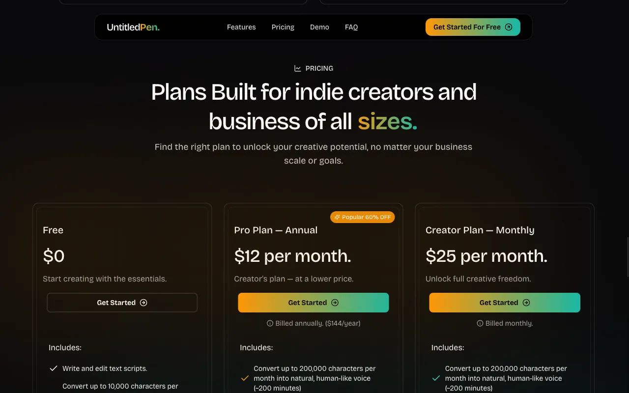 UntitledPen — pricing page