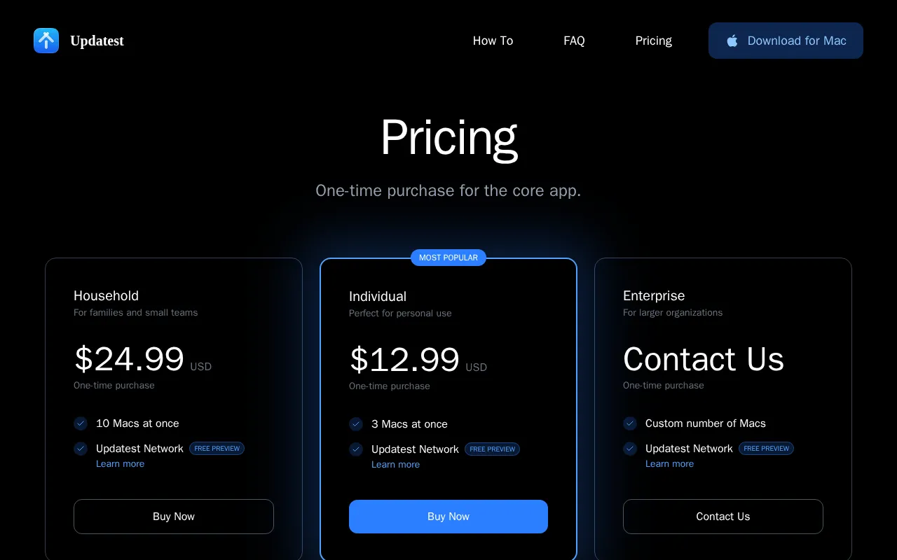Updatest — pricing page