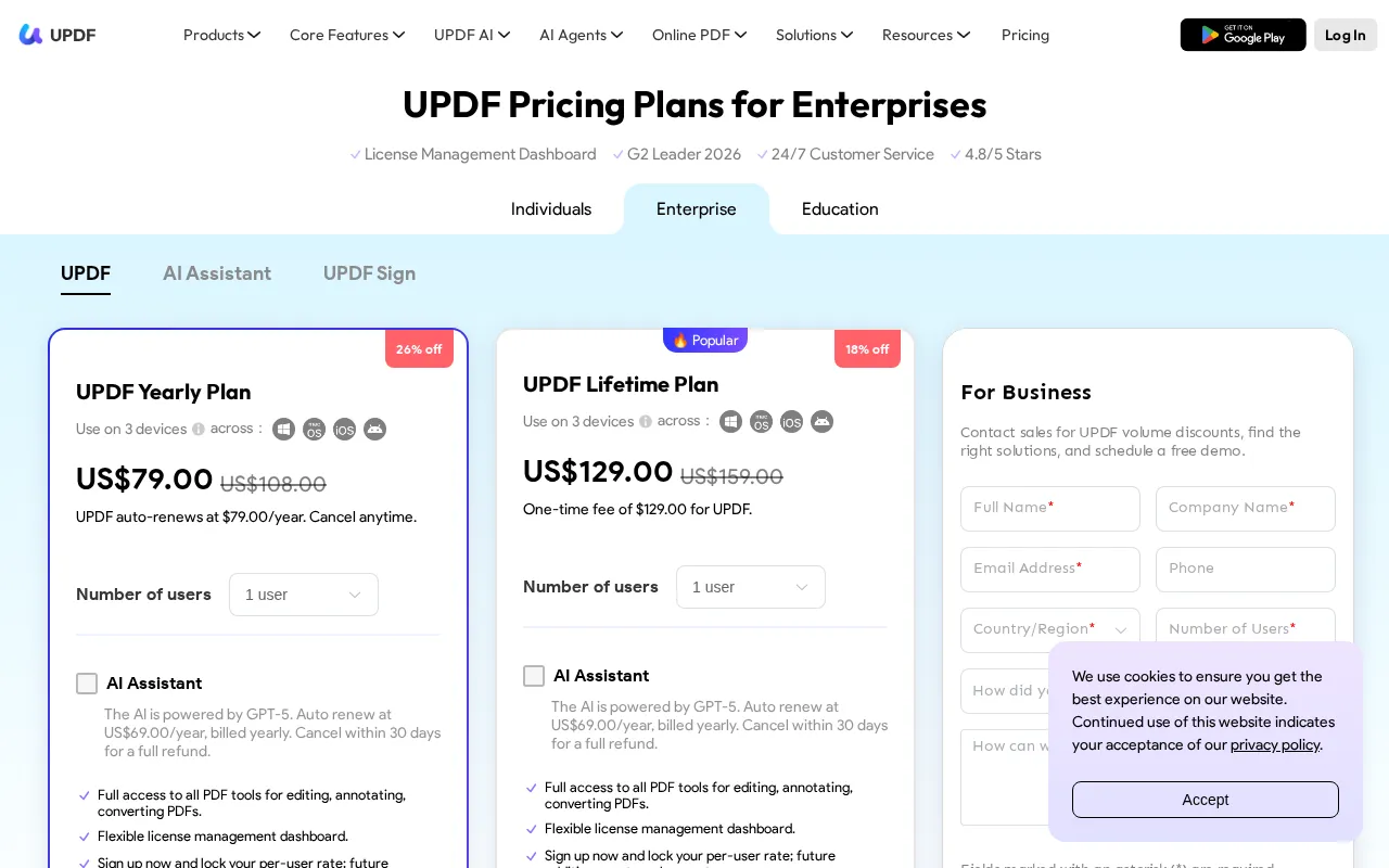 UPDF AI — pricing page