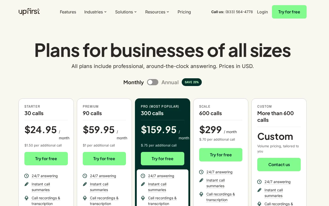 Upfirst — pricing page