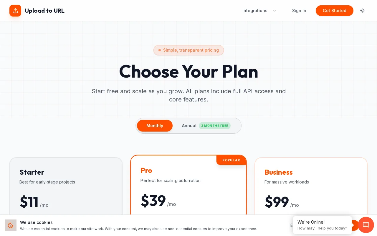 Upload to URL — pricing page