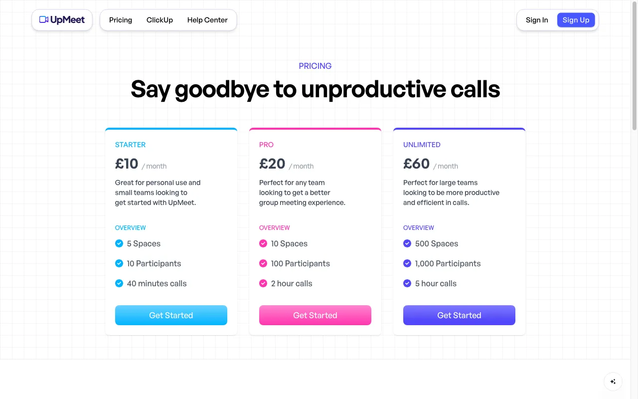 UpMeet 3.0 — pricing page