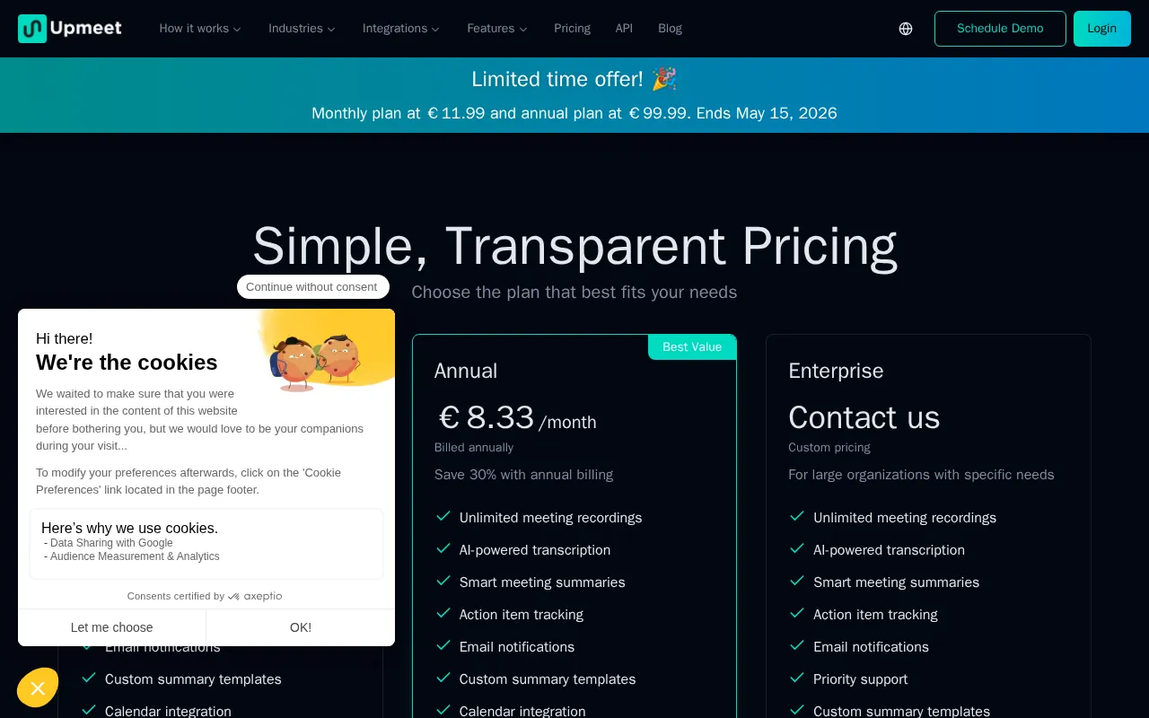 Upmeet — pricing page