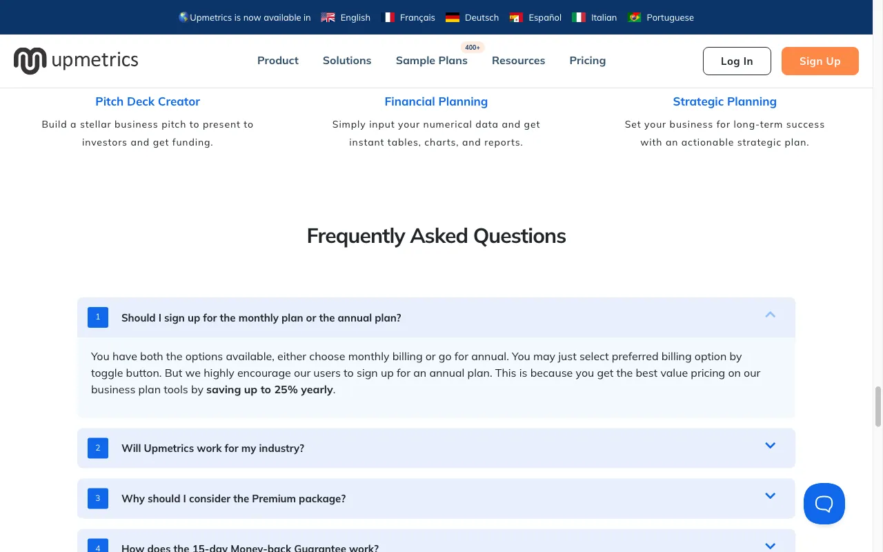 Upmetrics AI — pricing page