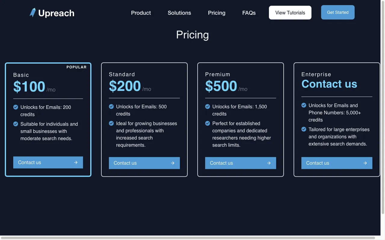 Upreach — pricing page