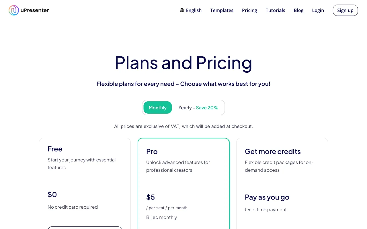 uPresenter — pricing page