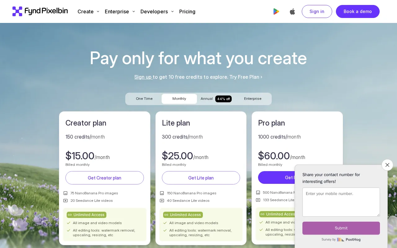 Upscale.media — pricing page