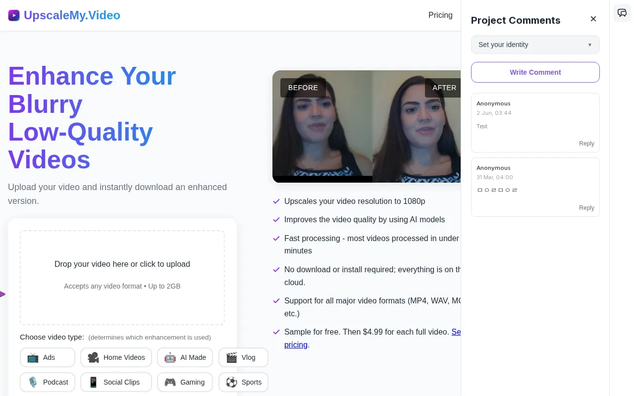 UpscaleMy.Video — preview screenshot