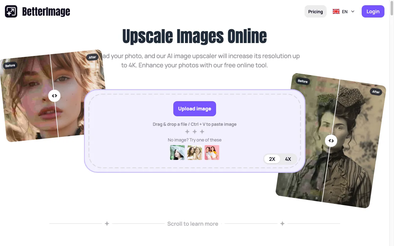 Upscale Images 4X, Enhance & Unblur Photos - BetterImage.AI — preview screenshot