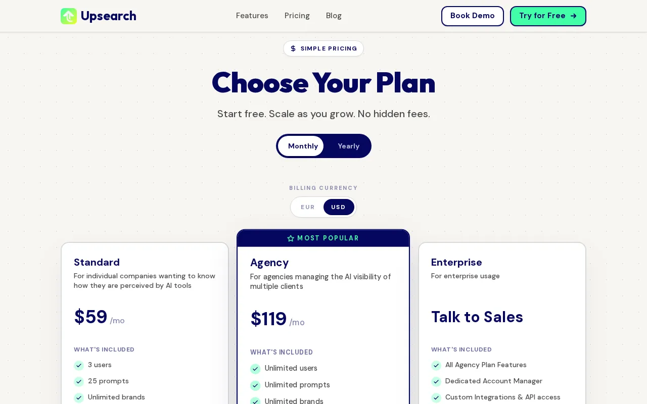 Upsearch — pricing page
