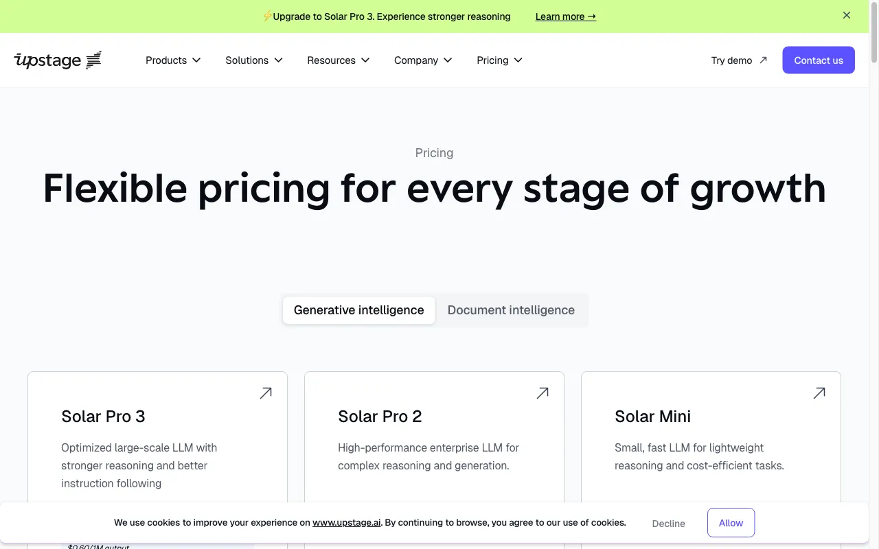 Upstage AI — pricing page