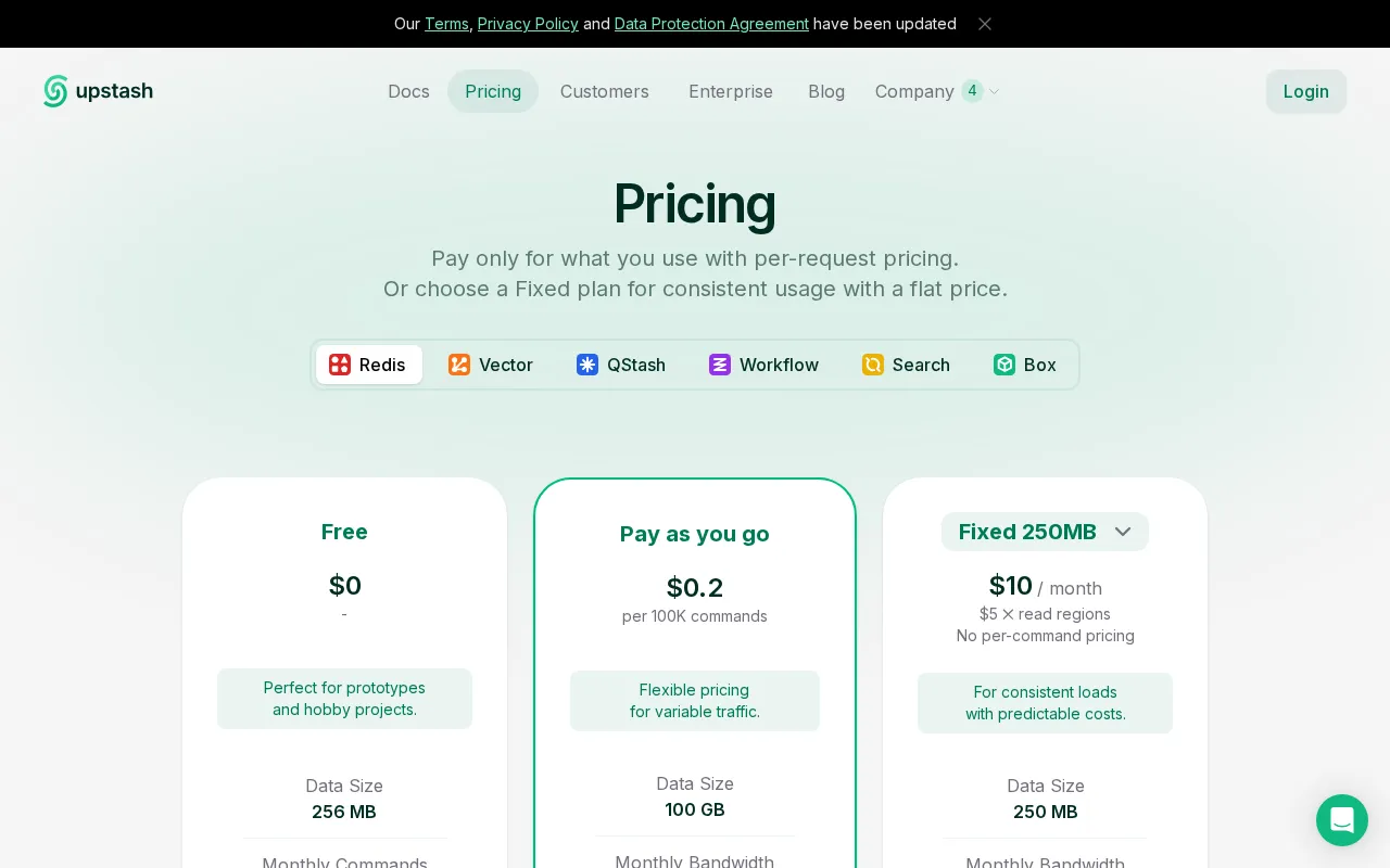 Upstash — pricing page