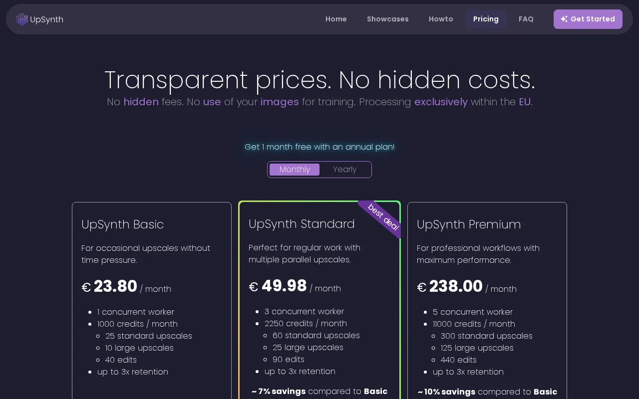 UpSynth — pricing page