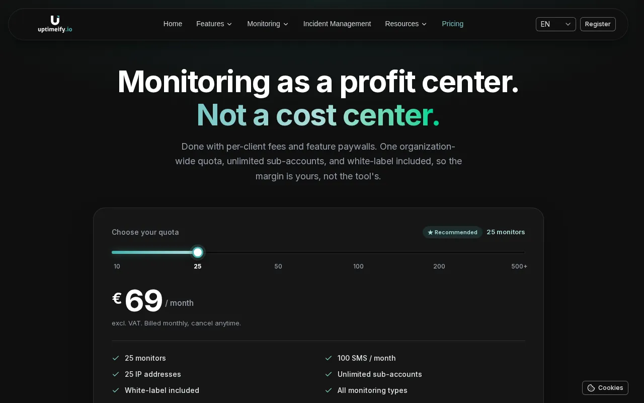 Uptimeify — pricing page