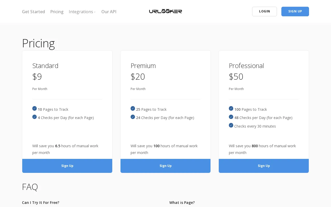 Urlooker — pricing page