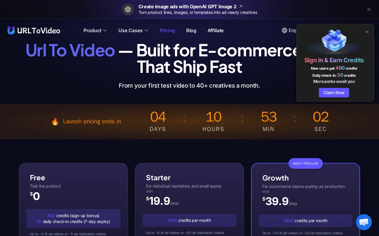 UrlToVideo AI — pricing page