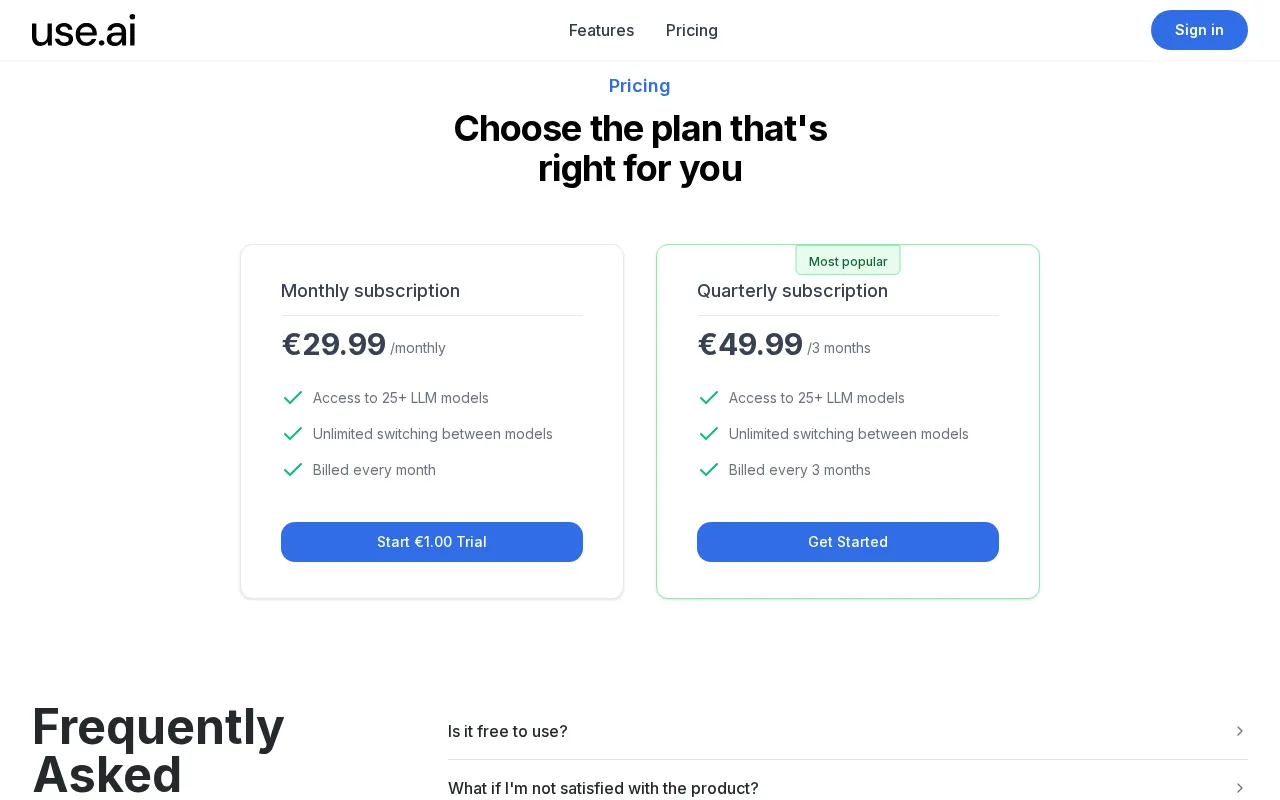 Use AI — pricing page