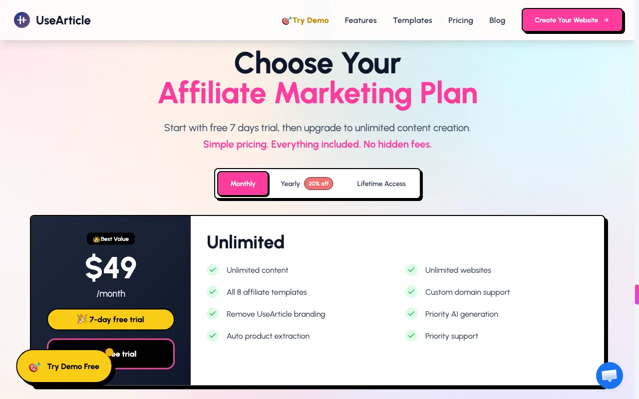 UseArticle — pricing page