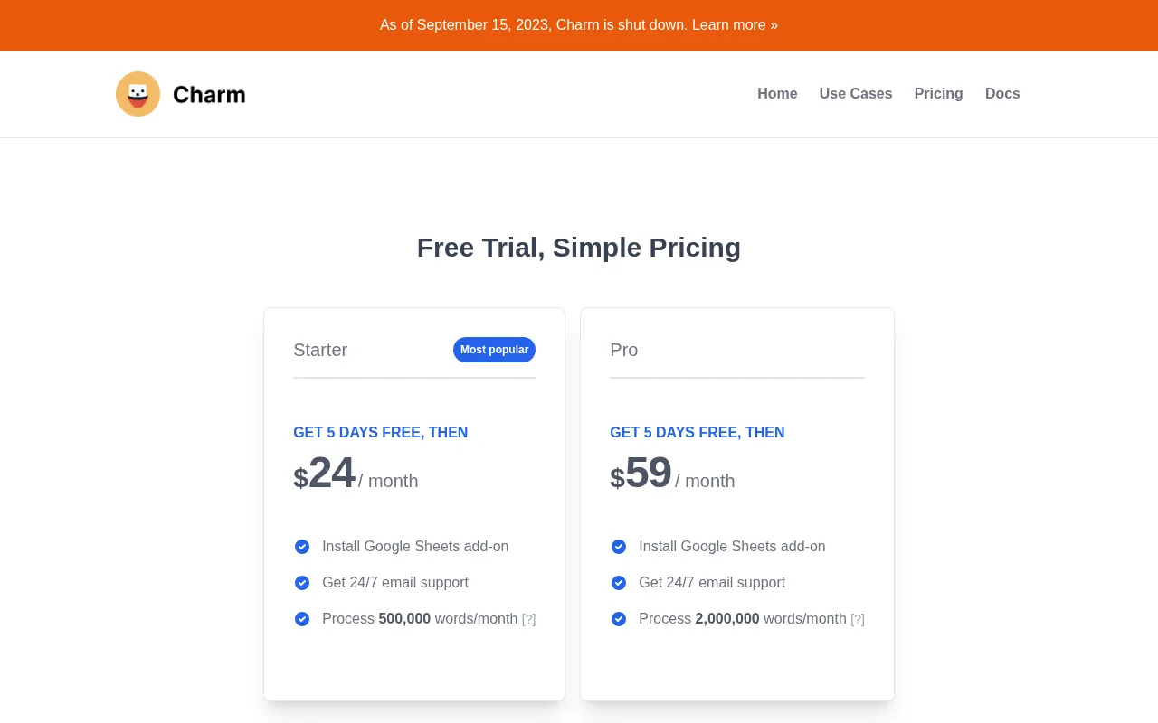 Charm AI — pricing page