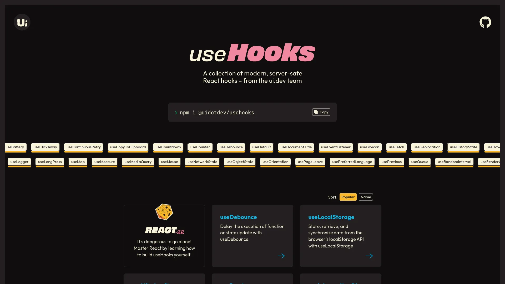 useHooks(🐠) — preview screenshot