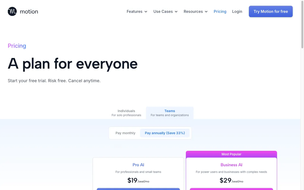 Motion — pricing page