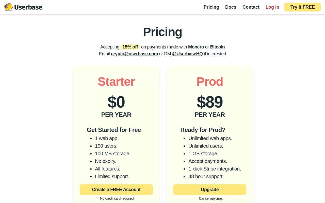 Userbase — pricing page