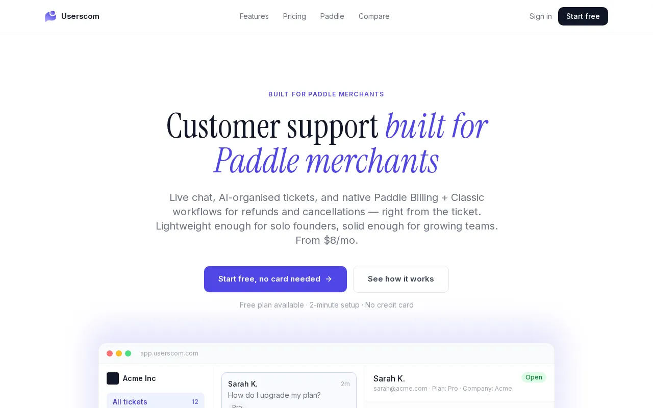 Userscom — pricing page