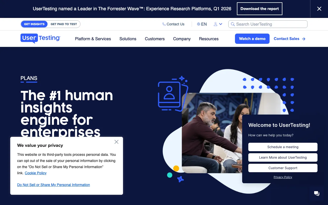 UserTesting AI — pricing page