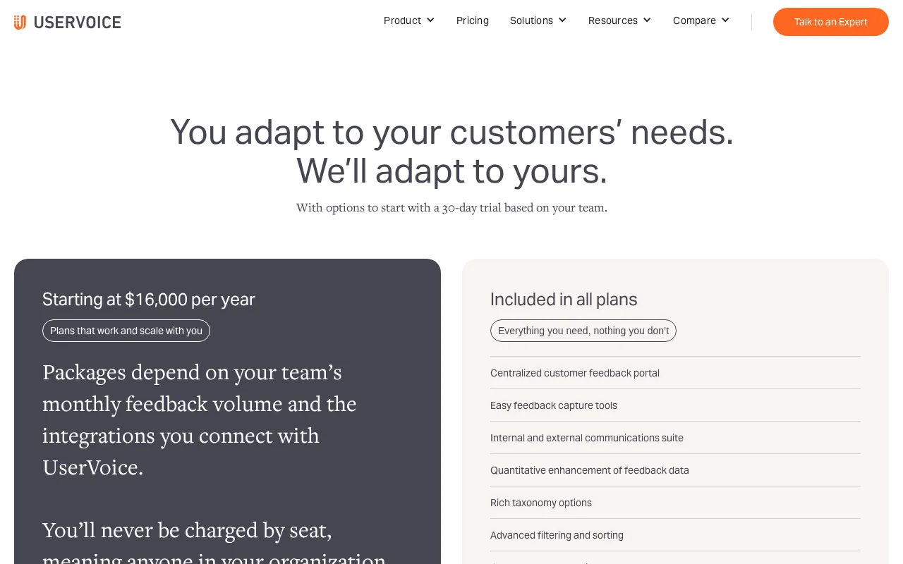 Uservoice — pricing page