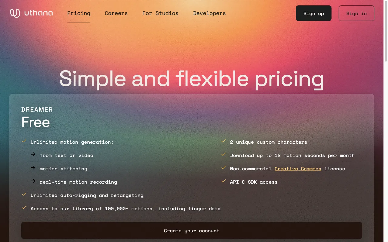Uthana — pricing page