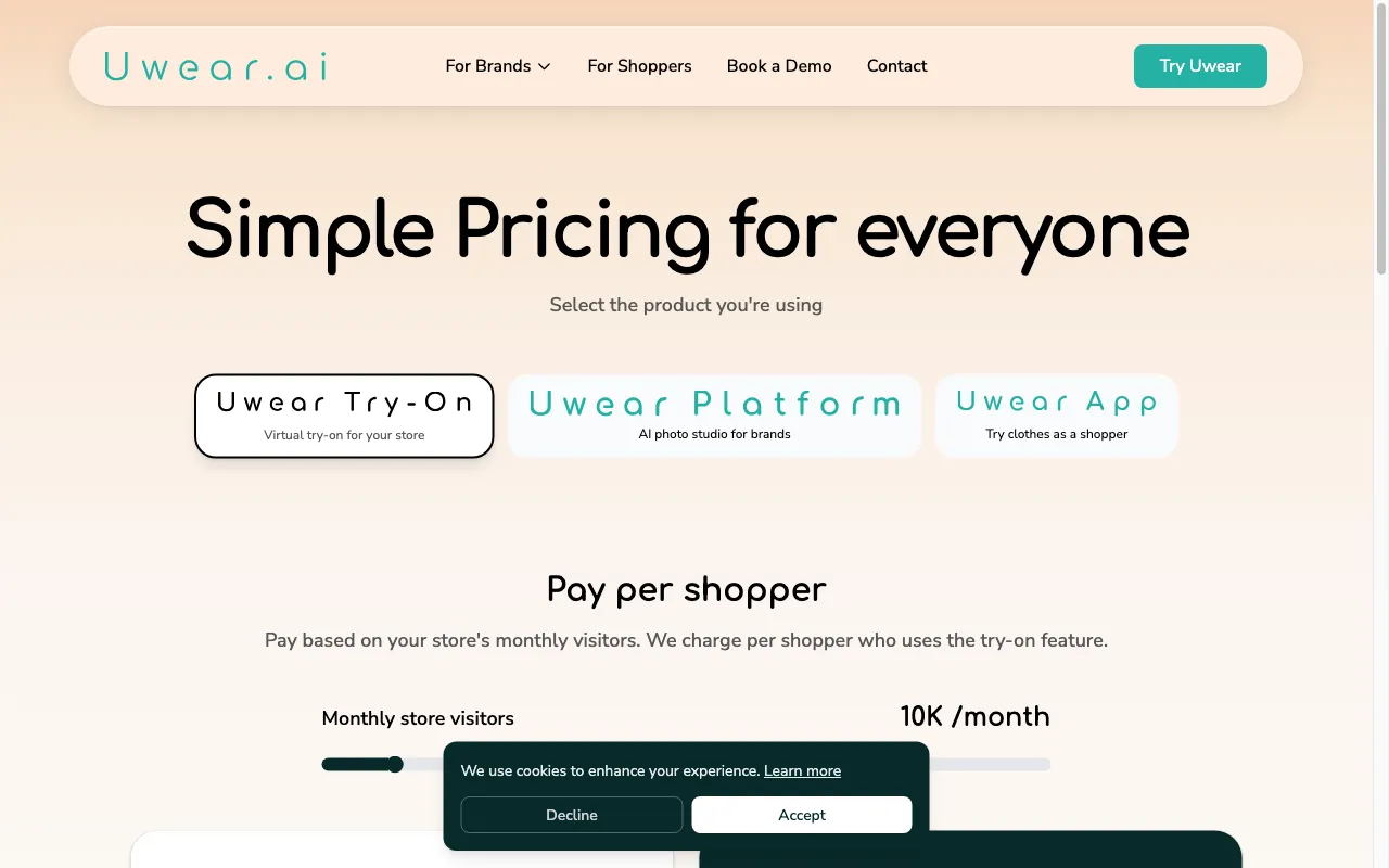 Uwear.ai — pricing page