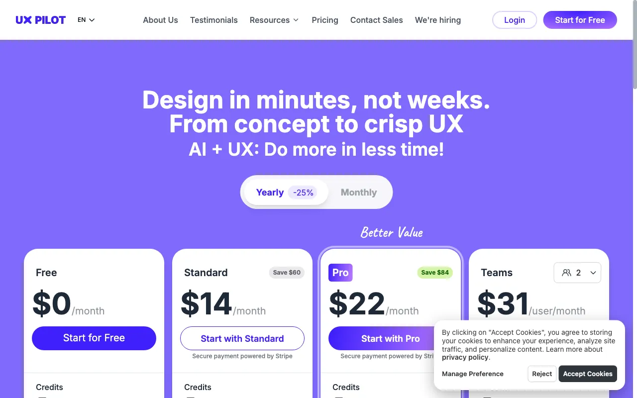 UX Pilot — pricing page