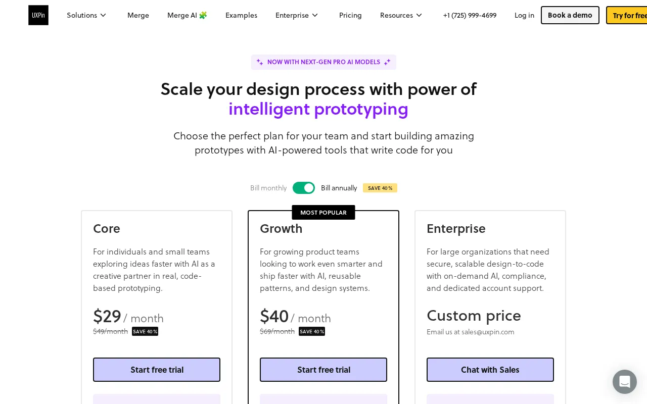 UXPin Merge — pricing page