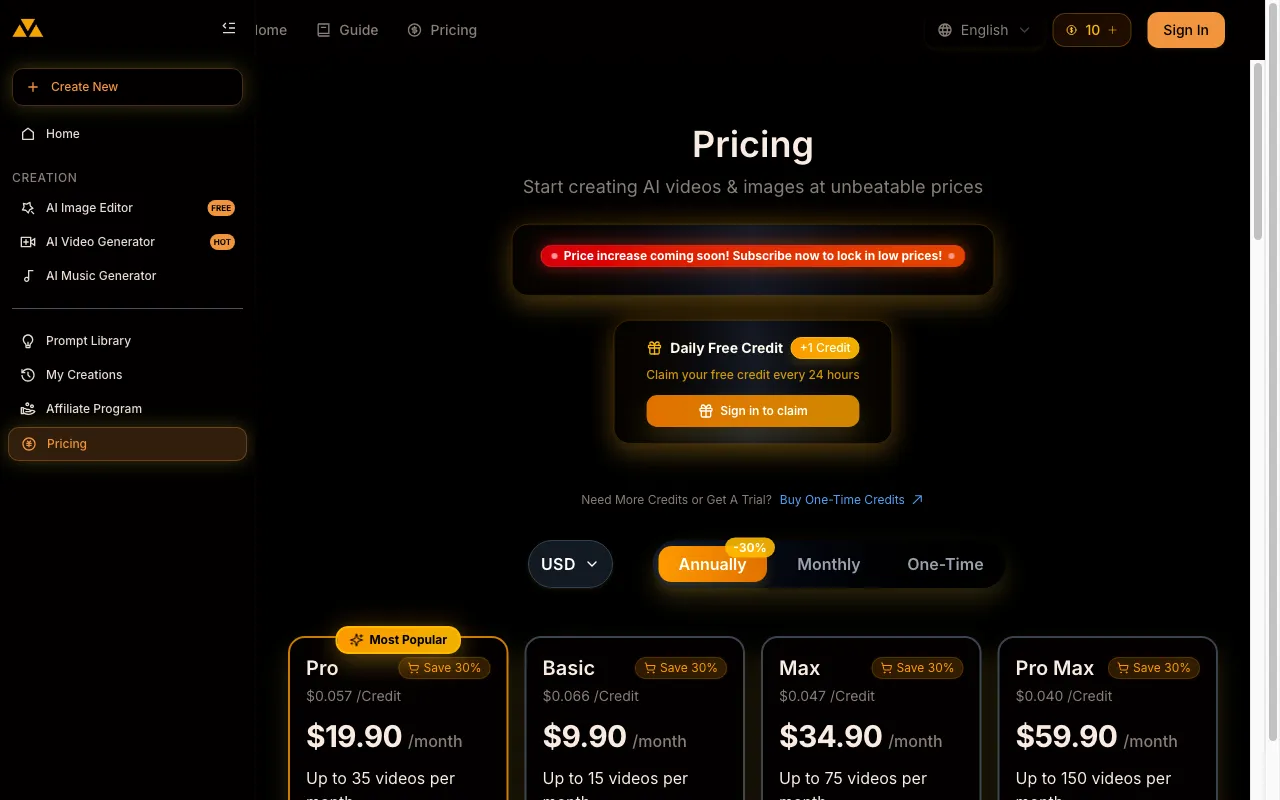 V-Zero-3 AI — pricing page