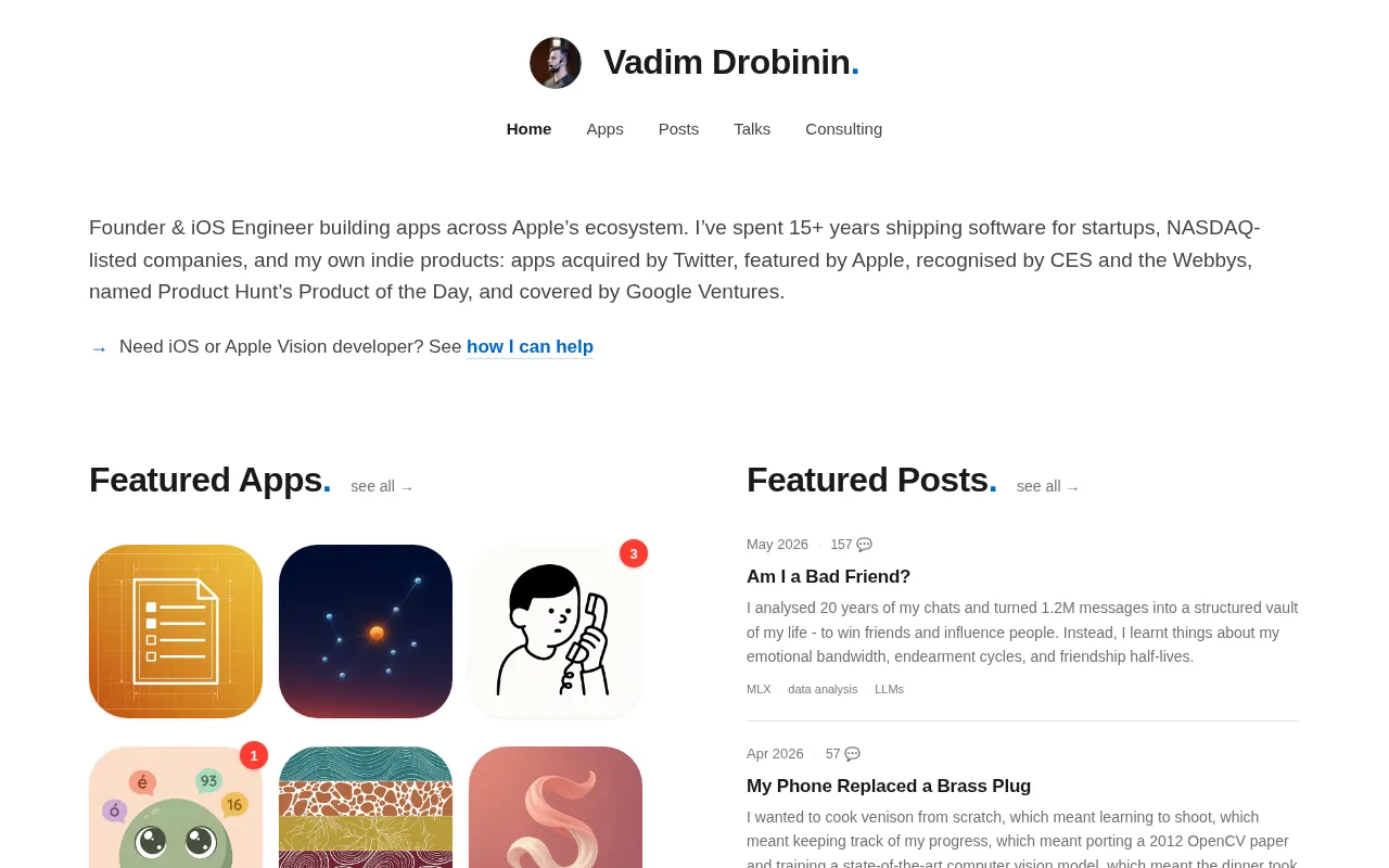 Vadim Drobinin - Founder & iOS Engineer — preview screenshot