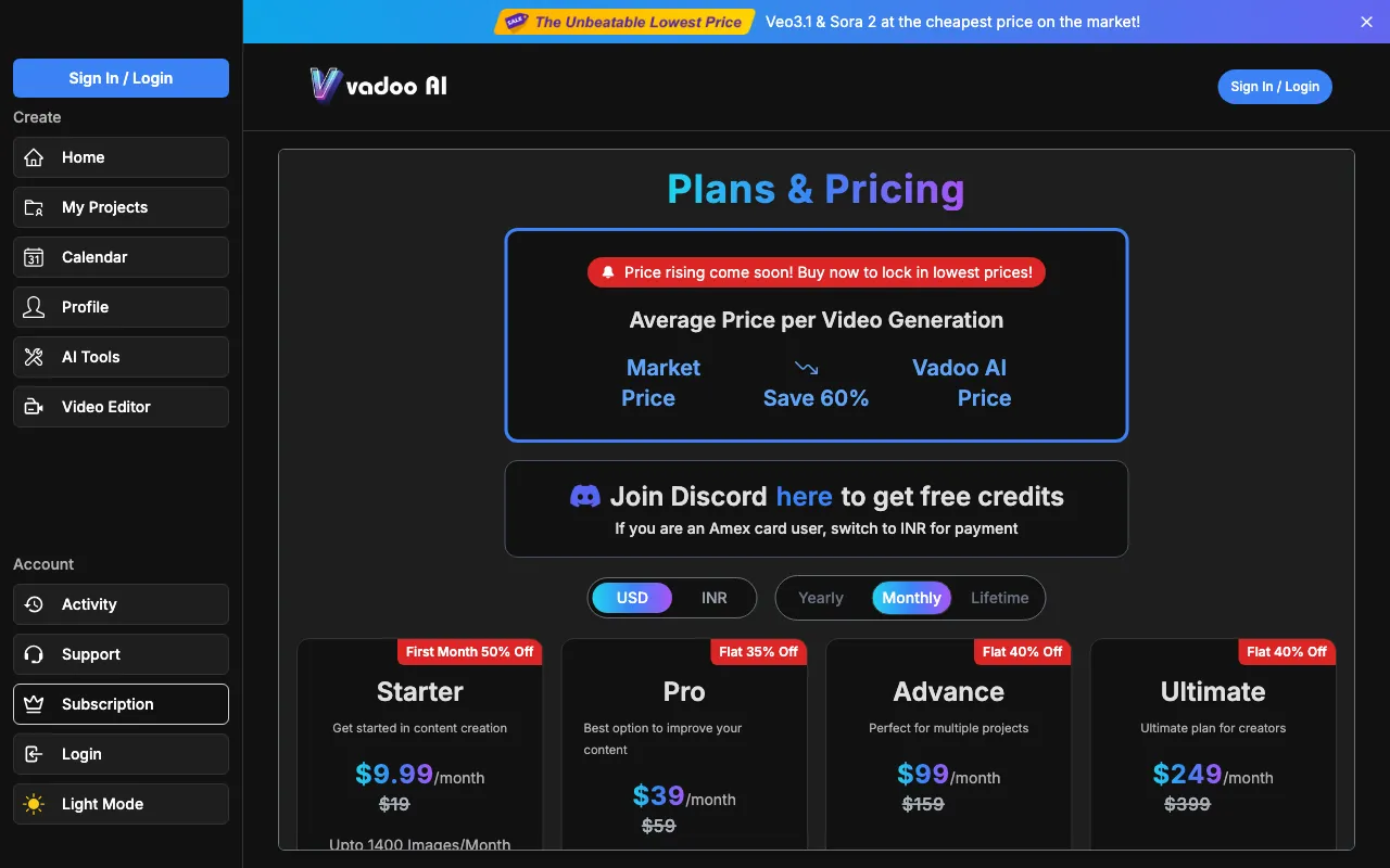 Vadoo AI — pricing page