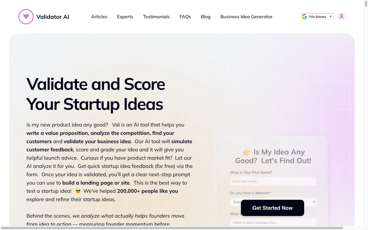 Validator AI — preview screenshot