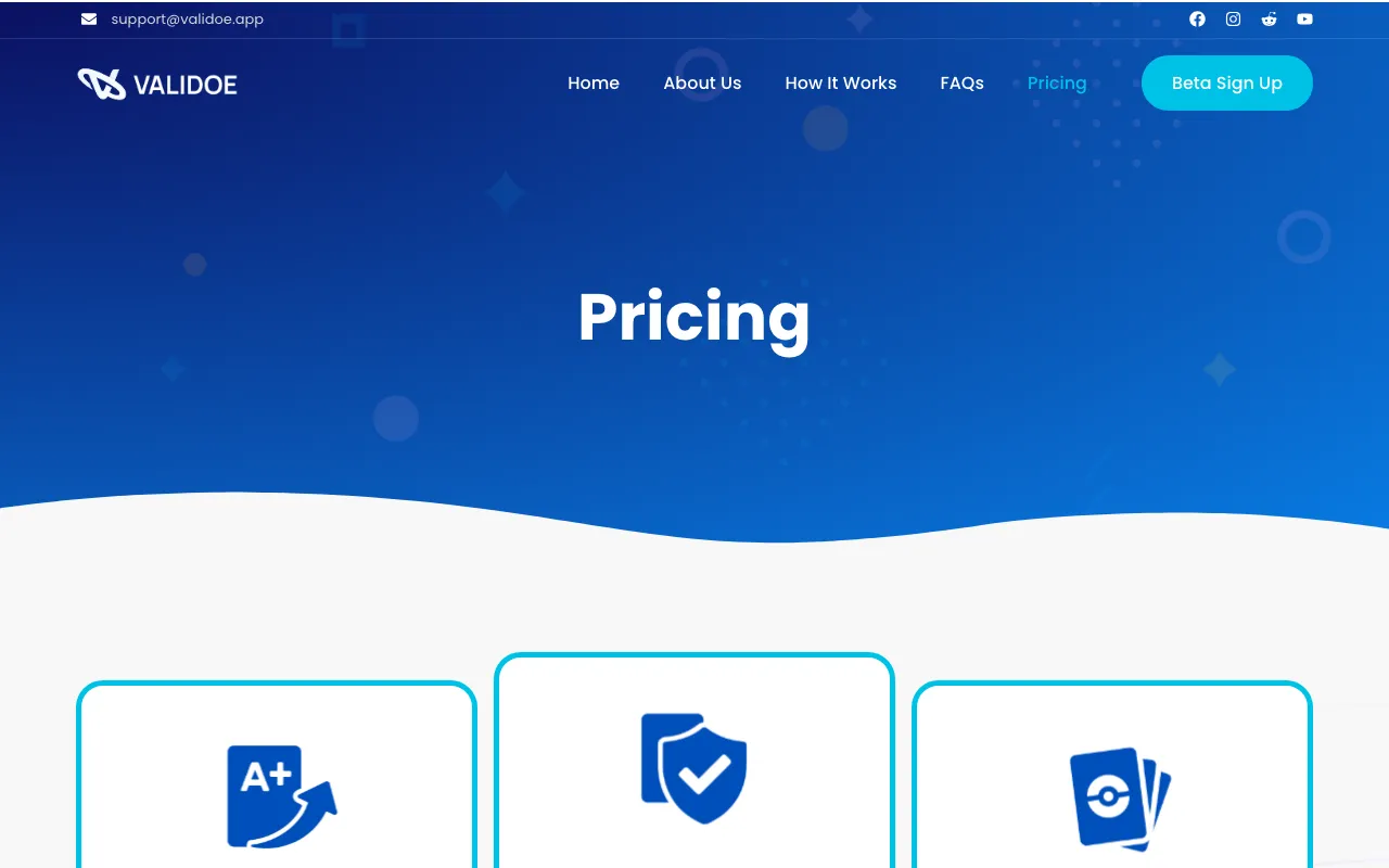 Validoe — pricing page