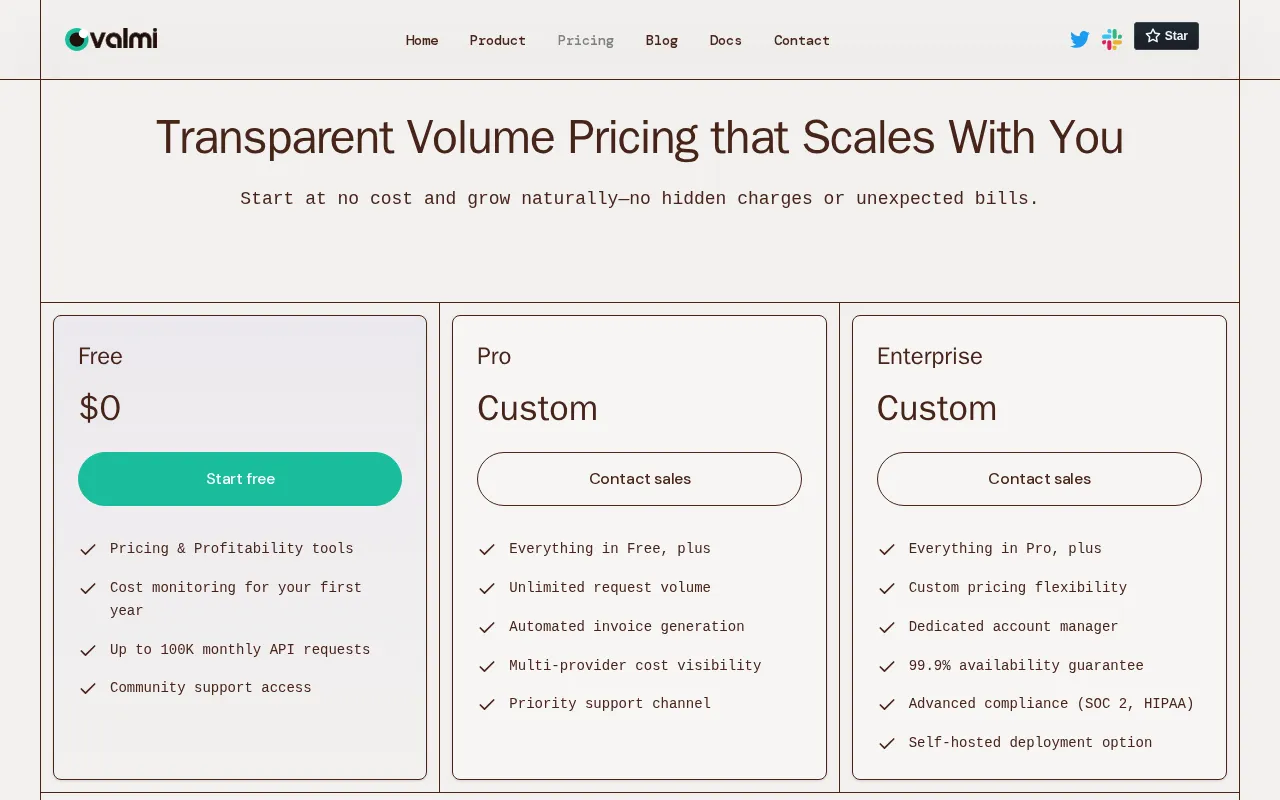 Valmi Value — pricing page
