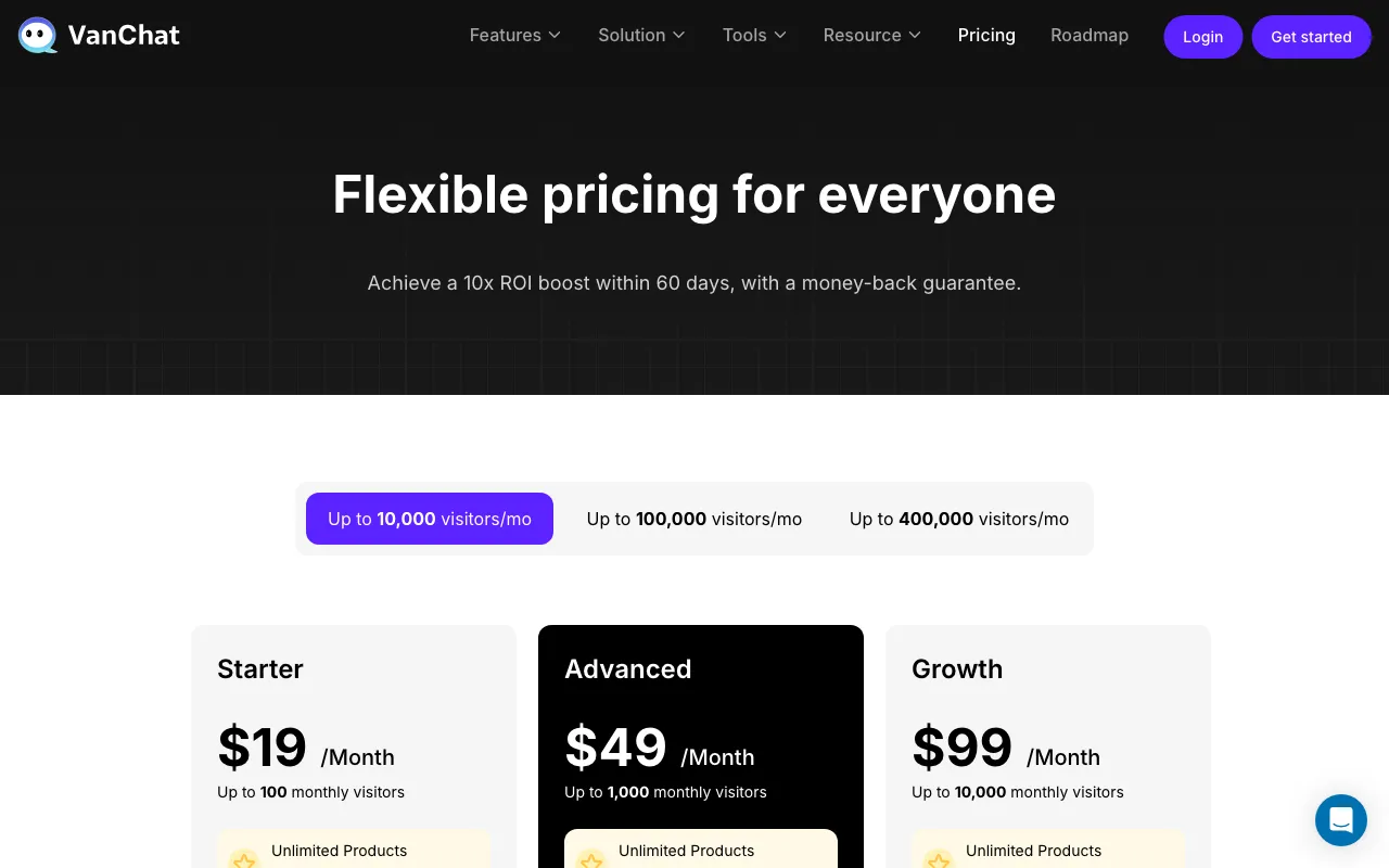 Vanchat — pricing page