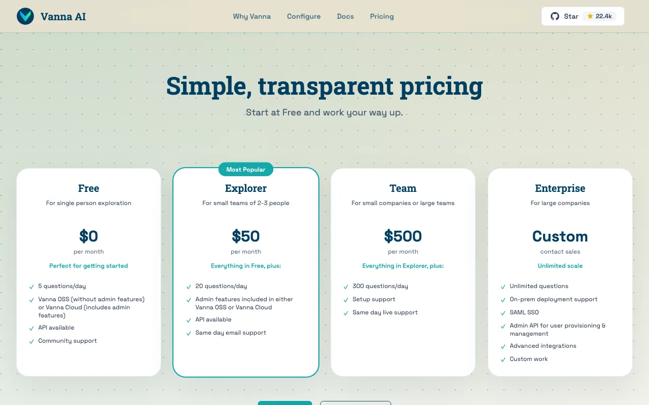 Vanna AI — pricing page